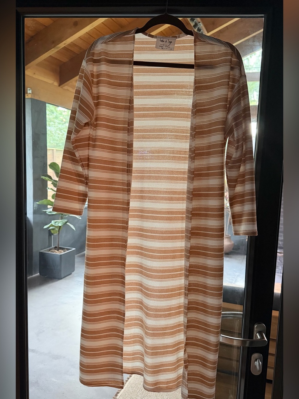 Sadie & Sage - Beige and White Striped Open Front Duster